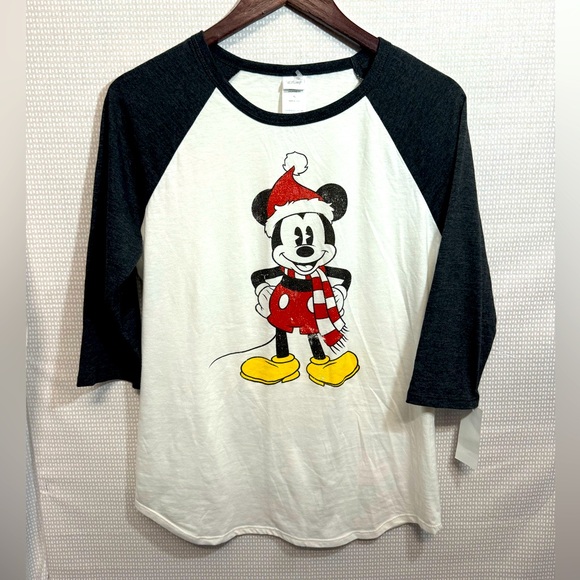 NWT Disney Mickey Mouse Christmas Raglan Top - Picture 1 of 5